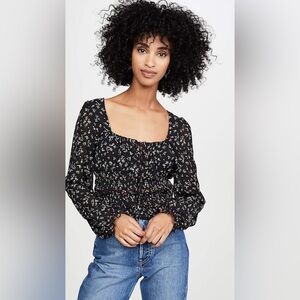 Free People Lolita Top Size Medium Floral Black Combo Romantic Feminine Casual